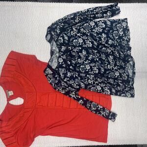 Lucky Brand Boho Tops Bundle Lot 2pc Women’s M Peasant Eyelet Floral